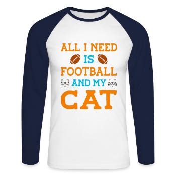 All I Need Is Football And My Cat Pet Animals Cat - Unisex Baseballshirt langarm - Weiß/Navy - Vorne - Nik (191cm)