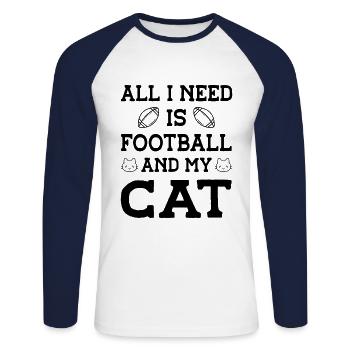 All I Need Is Football And My Cat Pet Animals Cat - Unisex Baseballshirt langarm - Weiß/Navy - Vorne - Nik (191cm)