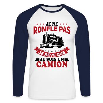 Je Ne Ronfle Pas Je Rêve Que Je Suis Un Camion - T-shirt baseball manches longues Homme - blanc/marine - Devant - Nik (191cm)