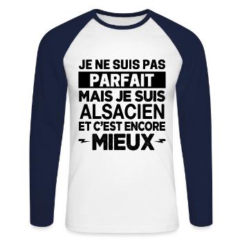 Je ne suis pas parfait mais Alsacien Alsace Cadeau - T-shirt baseball manches longues Homme - blanc/marine - Devant - Nik (191cm)