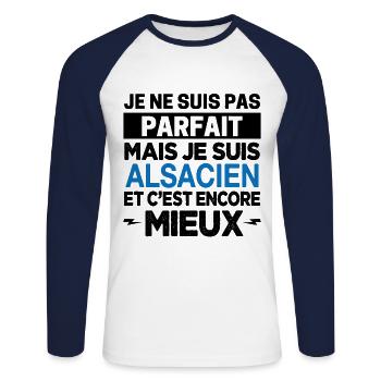 Je ne suis pas parfait mais Alsacien Alsace Cadeau - T-shirt baseball manches longues Homme - blanc/marine - Devant - Nik (191cm)