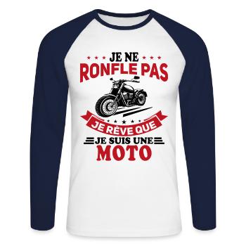 Je Ne Ronfle Pas Je Rêve Que Je Suis Une Moto - T-shirt baseball manches longues Homme - blanc/marine - Devant - Nik (191cm)