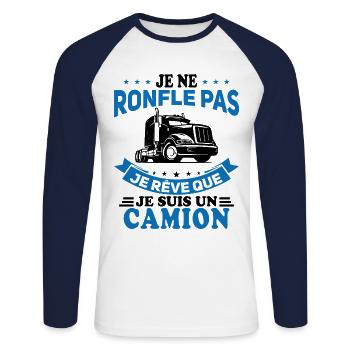 Je Ne Ronfle Pas Je Rêve Que Je Suis Un Camion - T-shirt baseball manches longues Homme - blanc/marine - Devant - Nik (191cm)