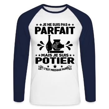 Je Ne Suis Pas Parfait Mais Je Suis Potier Cadeau - T-shirt baseball manches longues Homme - blanc/marine - Devant - Nik (191cm)