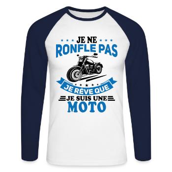 Je Ne Ronfle Pas Je Rêve Que Je Suis Une Moto - T-shirt baseball manches longues Homme - blanc/marine - Devant - Nik (191cm)