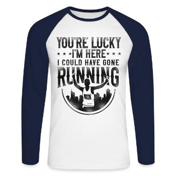 Running Runner Half Marathon - Unisex Baseballshirt langarm - Weiß/Navy - Vorne - Nik (191cm)