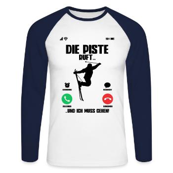 Skifahren Ski - Unisex Baseballshirt langarm - Weiß/Navy - Vorne - Nik (191cm)