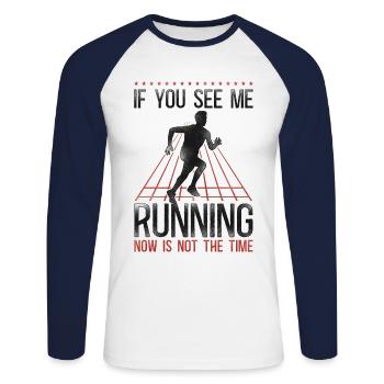Running Runner Half Marathon - Unisex Long Sleeve Baseball T-Shirt - white/navy - Front - Nik (191cm)