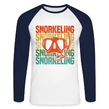 Retro Graphic Snorkeler Scuba Diver Diving Snorkel - Unisex Baseballshirt langarm - Weiß/Navy - Vorne - Nik (191cm)