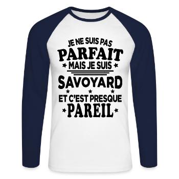 Je Ne Suis Pas Parfait Mais Je Suis Savoyard - T-shirt baseball manches longues Homme - blanc/marine - Devant - Nik (191cm)