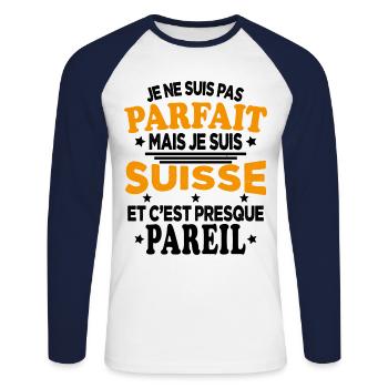 Je Ne Suis Pas Parfait Mais Je Suis Suisse - T-shirt baseball manches longues Homme - blanc/marine - Devant - Nik (191cm)