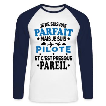 Je Ne Suis Pas Parfait Mais Je Suis Pilote - T-shirt baseball manches longues Homme - blanc/marine - Devant - Nik (191cm)