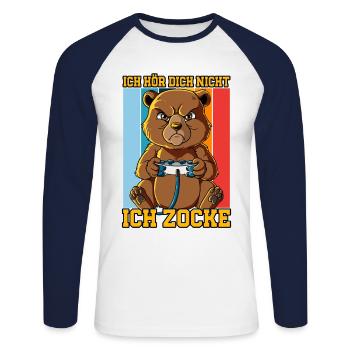 Zocken Gaming Ich Höre Dich Nicht Ich Zocke - Unisex Baseballshirt langarm - Weiß/Navy - Vorne - Nik (191cm)