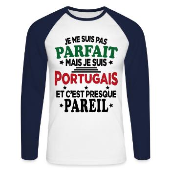 Pas Parfait Je Suis Portugais Humour Cadeau - T-shirt baseball manches longues Homme - blanc/marine - Devant - Nik (191cm)