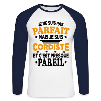 Pas Parfait Mais Je Suis Cordiste Et C'est Pareil - T-shirt baseball manches longues Homme - blanc/marine - Devant - Nik (191cm)