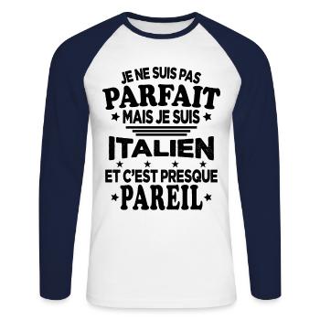 Je ne suis pas parfait mais je suis Italien - T-shirt baseball manches longues Homme - blanc/marine - Devant - Nik (191cm)