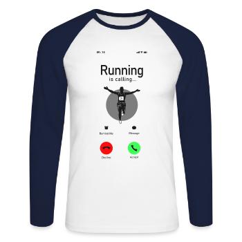 Running Runner Half Marathon Phone - Unisex Long Sleeve Baseball T-Shirt - white/navy - Front - Nik (191cm)