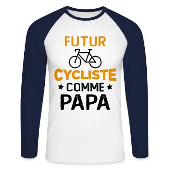 Futur cycliste comme papa - T-shirt baseball manches longues Homme - blanc/marine - Devant - Nik (191cm)