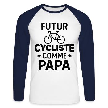 Futur cycliste comme papa - T-shirt baseball manches longues Homme - blanc/marine - Devant - Nik (191cm)
