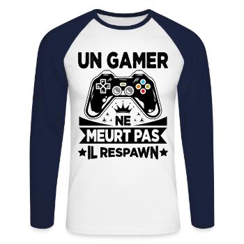 Un Gamer Ne Meurt Pas Il Respawn Cadeau Gamer - T-shirt baseball manches longues Homme - blanc/marine - Devant - Nik (191cm)