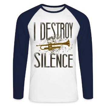 Trompettiste Vintage I Destroy - T-shirt baseball manches longues Homme - blanc/marine - Devant - Nik (191cm)
