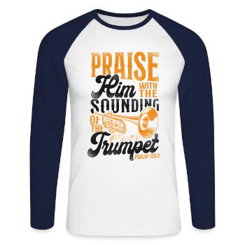 Trumpet Player Vintage Praise Him - Unisex Long Sleeve Baseball T-Shirt - white/navy - Front - Nik (191cm)