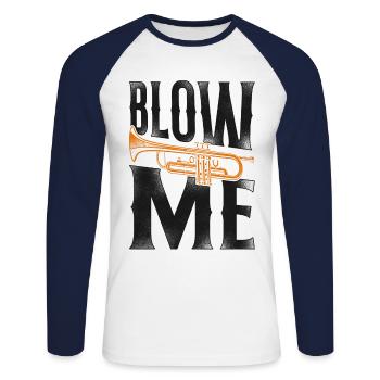 Trompettiste Vintage Blow Me - T-shirt baseball manches longues Homme - blanc/marine - Devant - Nik (191cm)