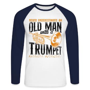 Trumpet Player Dad Father Retired - Unisex Baseballshirt langarm - Weiß/Navy - Vorne - Nik (191cm)