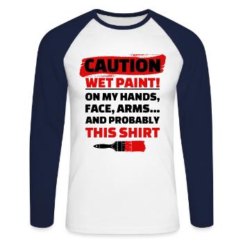 Caution Wet Paint Maler und Lackierer - Unisex Baseballshirt langarm - Weiß/Navy - Vorne - Nik (191cm)