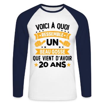 Voici à Quoi Ressemble Un Beau Gosse 20 ans Cadeau - T-shirt baseball manches longues Homme - blanc/marine - Devant - Nik (191cm)