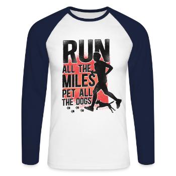 Running Runner Demi-Marathon Chien - T-shirt baseball manches longues Homme - blanc/marine - Devant - Nik (191cm)