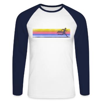 Running Runner Half Marathon Retro - Unisex Long Sleeve Baseball T-Shirt - white/navy - Front - Nik (191cm)