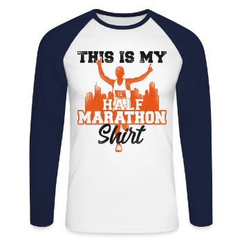 Running Runner Half Marathon - Unisex Baseballshirt langarm - Weiß/Navy - Vorne - Nik (191cm)