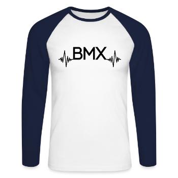 BMX Heartbeat - Unisex Long Sleeve Baseball T-Shirt - white/navy - Front - Nik (191cm)