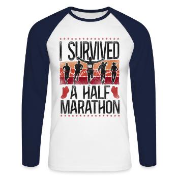 Running Runner Half Marathon - Unisex Baseballshirt langarm - Weiß/Navy - Vorne - Nik (191cm)
