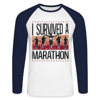 Running Runner Half Marathon - Unisex Baseballshirt langarm - Weiß/Navy - Vorne - Nik (191cm)