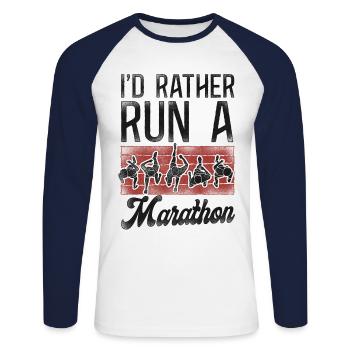 Running Runner Semi-Marathon - T-shirt baseball manches longues Homme - blanc/marine - Devant - Nik (191cm)
