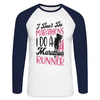Running Runner Half Marathon - Unisex Baseballshirt langarm - Weiß/Navy - Vorne - Nik (191cm)