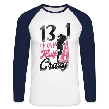 Running Runner Semi-marathon Demi-marathon - T-shirt baseball manches longues Homme - blanc/marine - Devant - Nik (191cm)