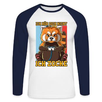 Zocken Gaming Ich Höre Dich Nicht Ich Zocke - Unisex Baseballshirt langarm - Weiß/Navy - Vorne - Nik (191cm)