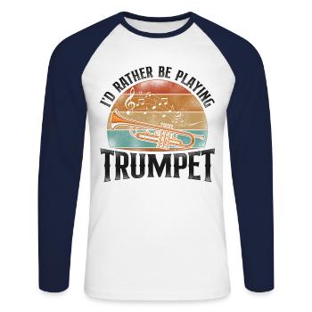 Trumpet Player Vintage Retro I'd - Unisex Baseballshirt langarm - Weiß/Navy - Vorne - Nik (191cm)