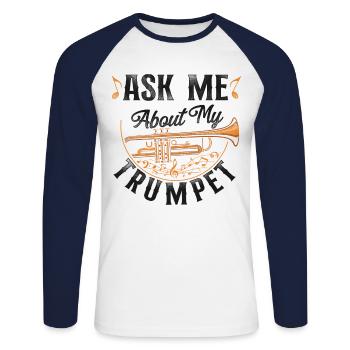 Trumpet Player Vintage Ask Me - Unisex Baseballshirt langarm - Weiß/Navy - Vorne - Nik (191cm)