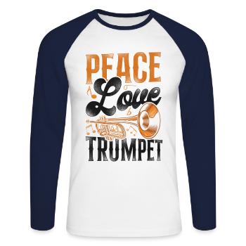 Trumpet Player Girl Vintage Peace - Unisex Baseballshirt langarm - Weiß/Navy - Vorne - Nik (191cm)