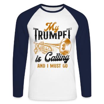 Trumpet Player Vintage My Trumpet - Unisex Baseballshirt langarm - Weiß/Navy - Vorne - Nik (191cm)