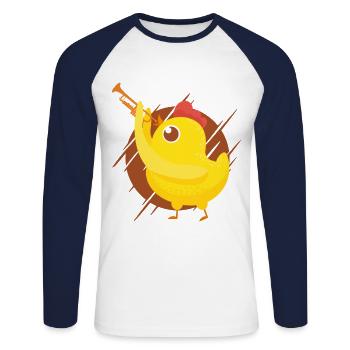 Trumpet Player Girl Chicken - Unisex Long Sleeve Baseball T-Shirt - white/navy - Front - Nik (191cm)