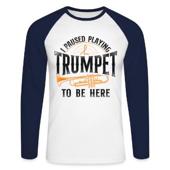 Trumpet Player Vintage I Paused - Unisex Baseballshirt langarm - Weiß/Navy - Vorne - Nik (191cm)