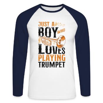 Trumpet Player Vintage Just A Boy - Unisex Baseballshirt langarm - Weiß/Navy - Vorne - Nik (191cm)