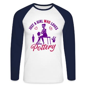 Juste une fille qui aime la poterie Töpfer Töpferei - T-shirt baseball manches longues Homme - blanc/marine - Devant - Nik (191cm)