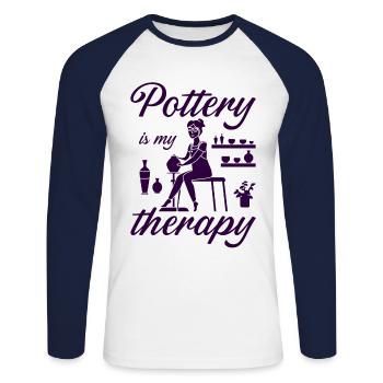 La poterie est ma thérapie Töpfer Töpferei - T-shirt baseball manches longues Homme - blanc/marine - Devant - Nik (191cm)