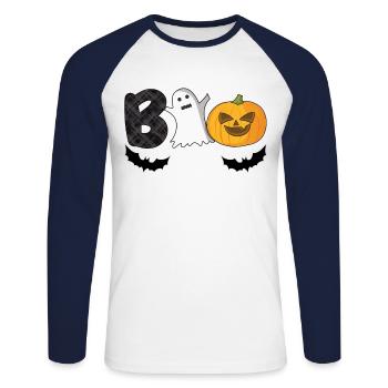 Ghost Stop Bullying Courage Orange Unity Day - Unisex Long Sleeve Baseball T-Shirt - white/navy - Front - Nik (191cm)